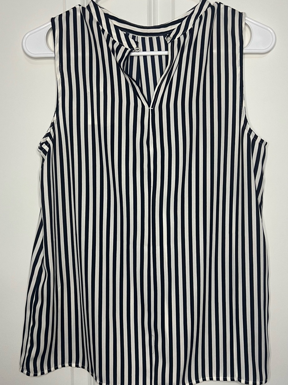 Banana Republic Navy and White Vertical Stripe Sleeveless V-Neck Camisole